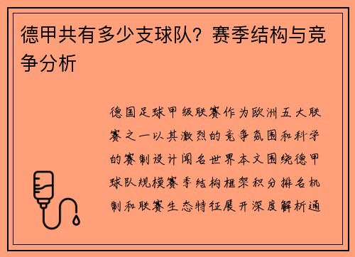 德甲共有多少支球队？赛季结构与竞争分析
