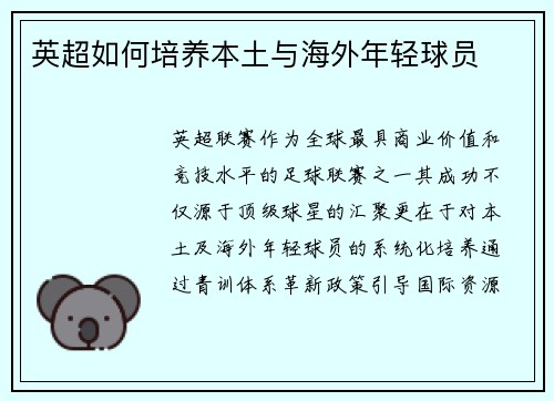 英超如何培养本土与海外年轻球员
