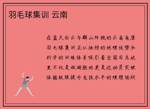羽毛球集训 云南
